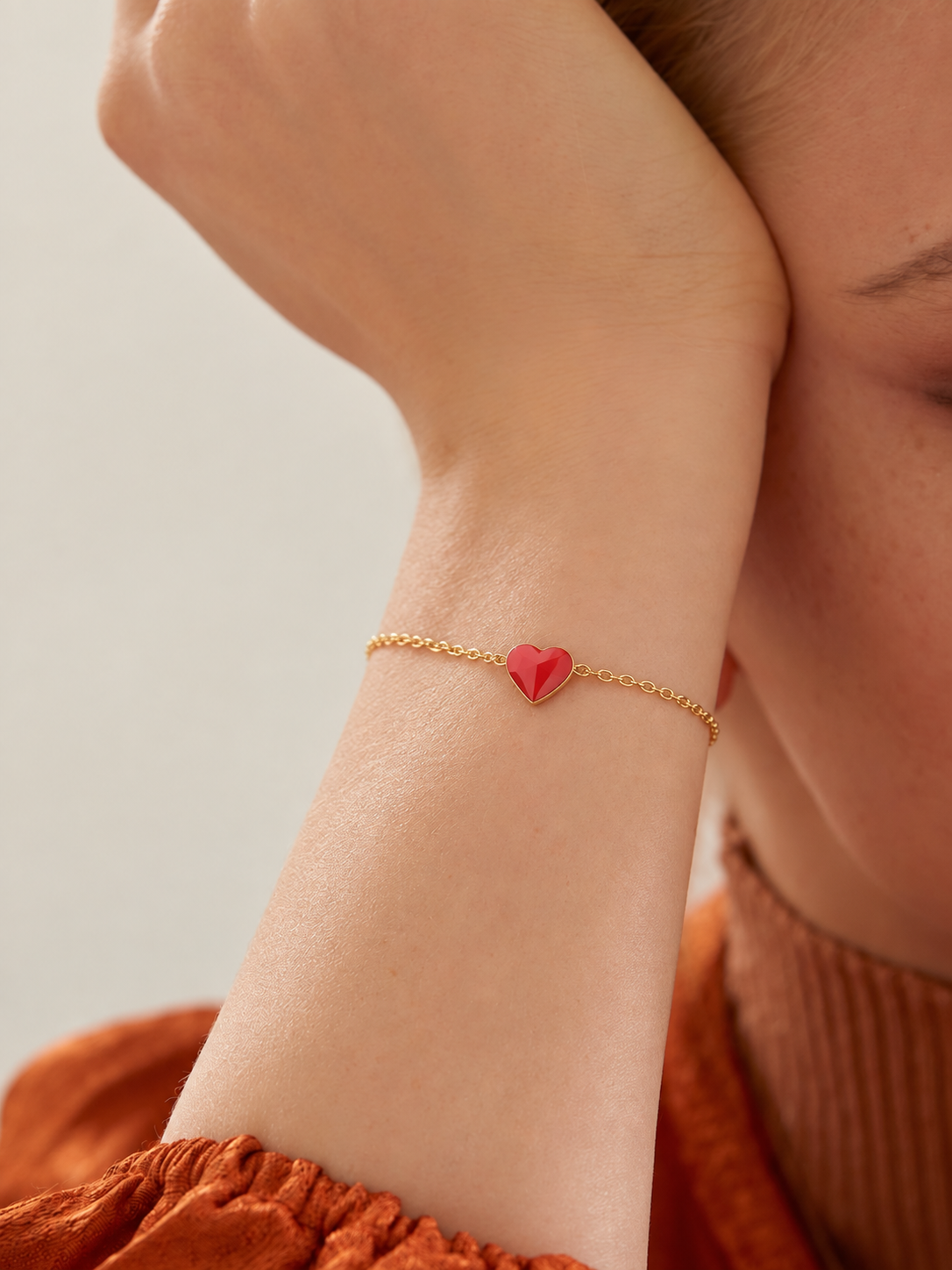 Red Heart Charm Gold Color Pulseras Bracelet