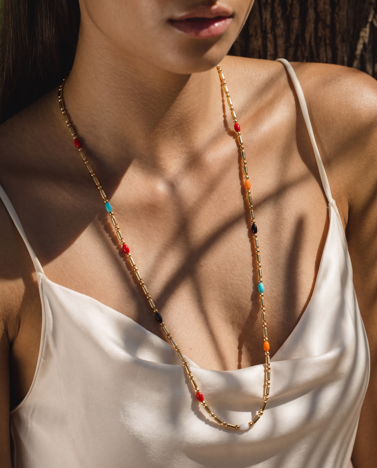 Mixed Color Dots Adhesive Necklace 40+5cm+6mm Round Plaque Gold Plated