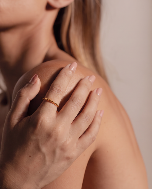 Beaded Bone Ring - Round Bead Design, Gold Plated