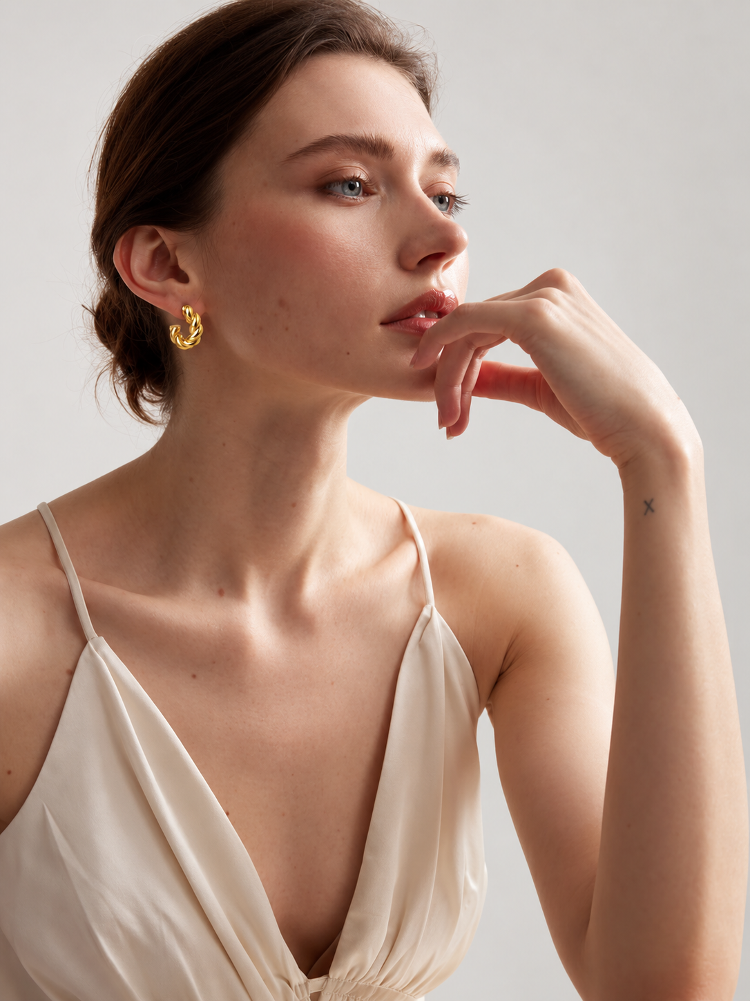 Gold Plated Half-Hoop Stud Earrings, Open Circle, 23mm