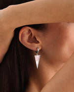 Shell Charm Drop Hoop Earrings, Minimalist Design - Gold Plated
