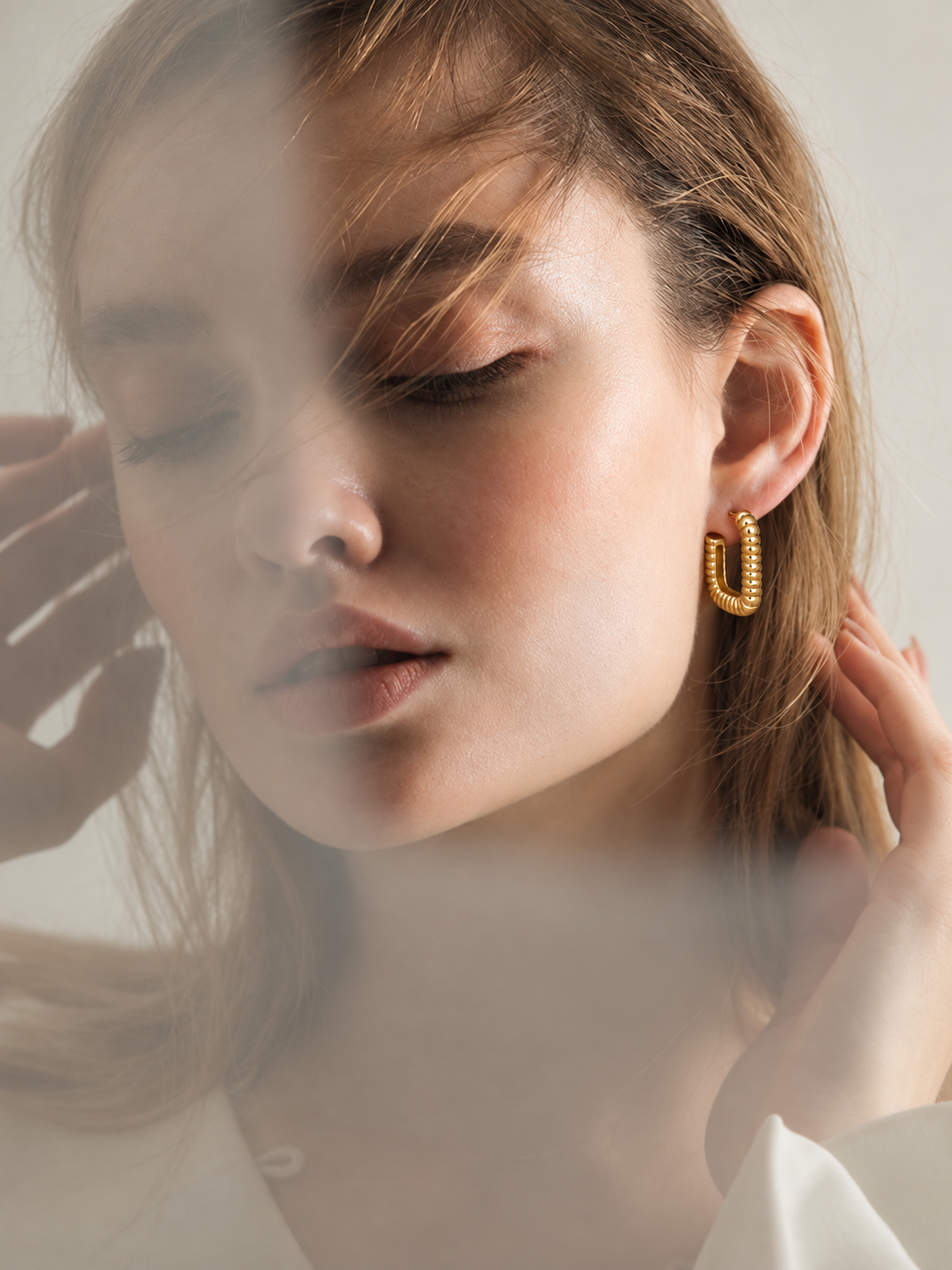 Open C Hoop Earrings, Gold Plated, Everyday Wear