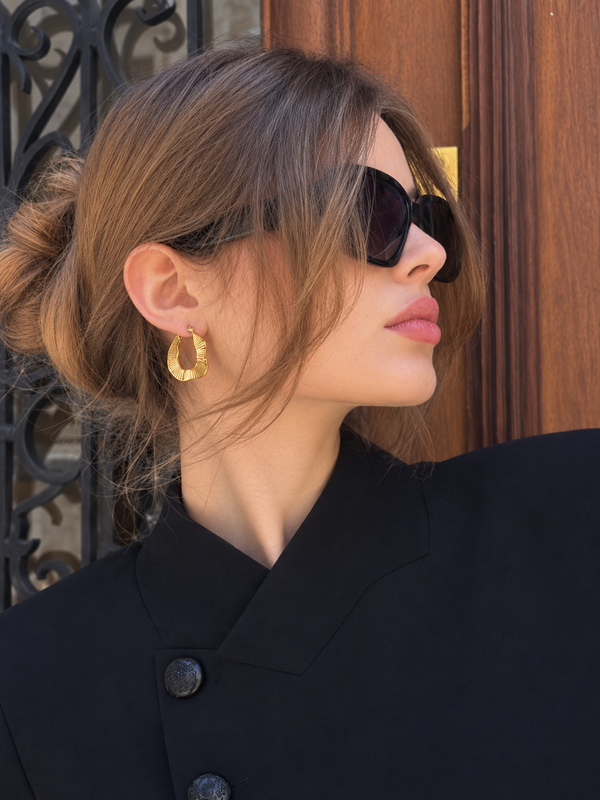 18K Gold Plated Textured Square Hoop Earrings