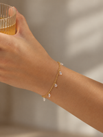 Dainty Gold Round Crystal Charm Chain Bracelet