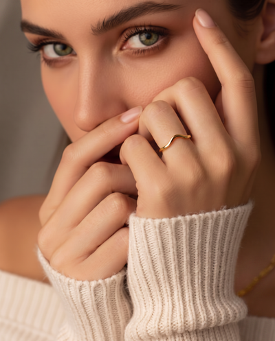 Sculptural Curved Ring, Angular Pointed Edge, Gold Plated