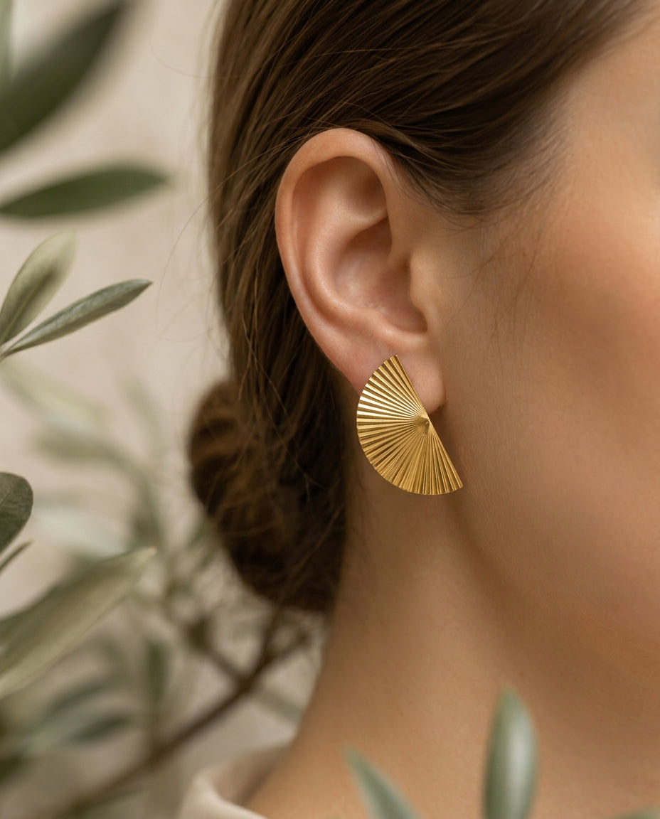 Fan Shape Gold Plated Stud Earrings
