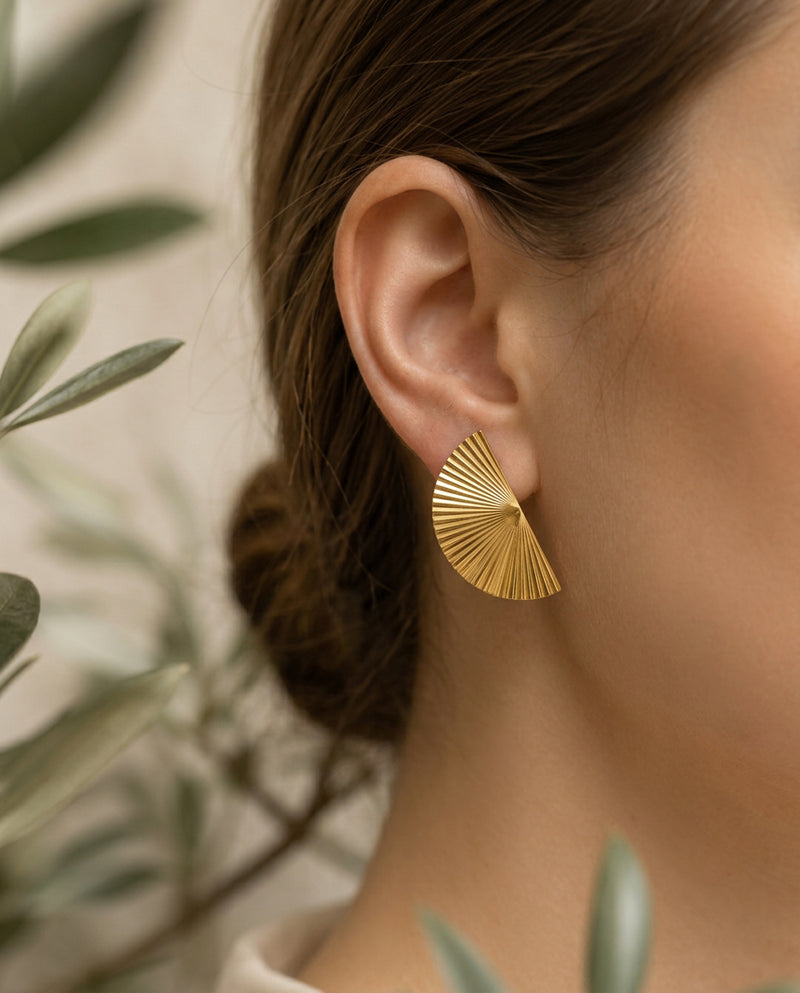 Fan Shape Gold Plated Stud Earrings