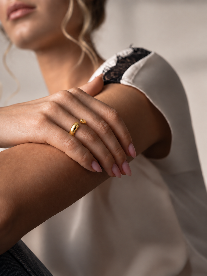 Layered Feather Shape Ring, Gold Plated, Stacked Design