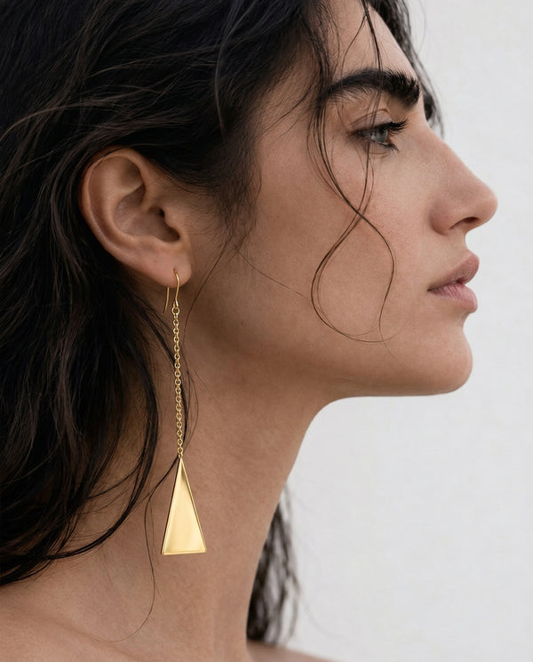 Triangle Pendant Drop Earrings, Gold Plated
