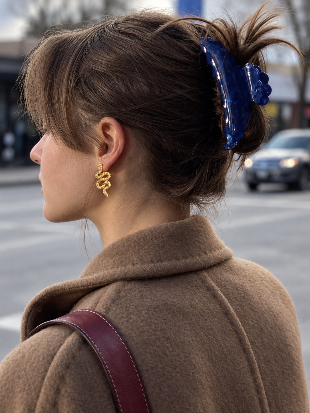 Snake Drop Earrings with White Crystal Accents - 18k Gold Plated