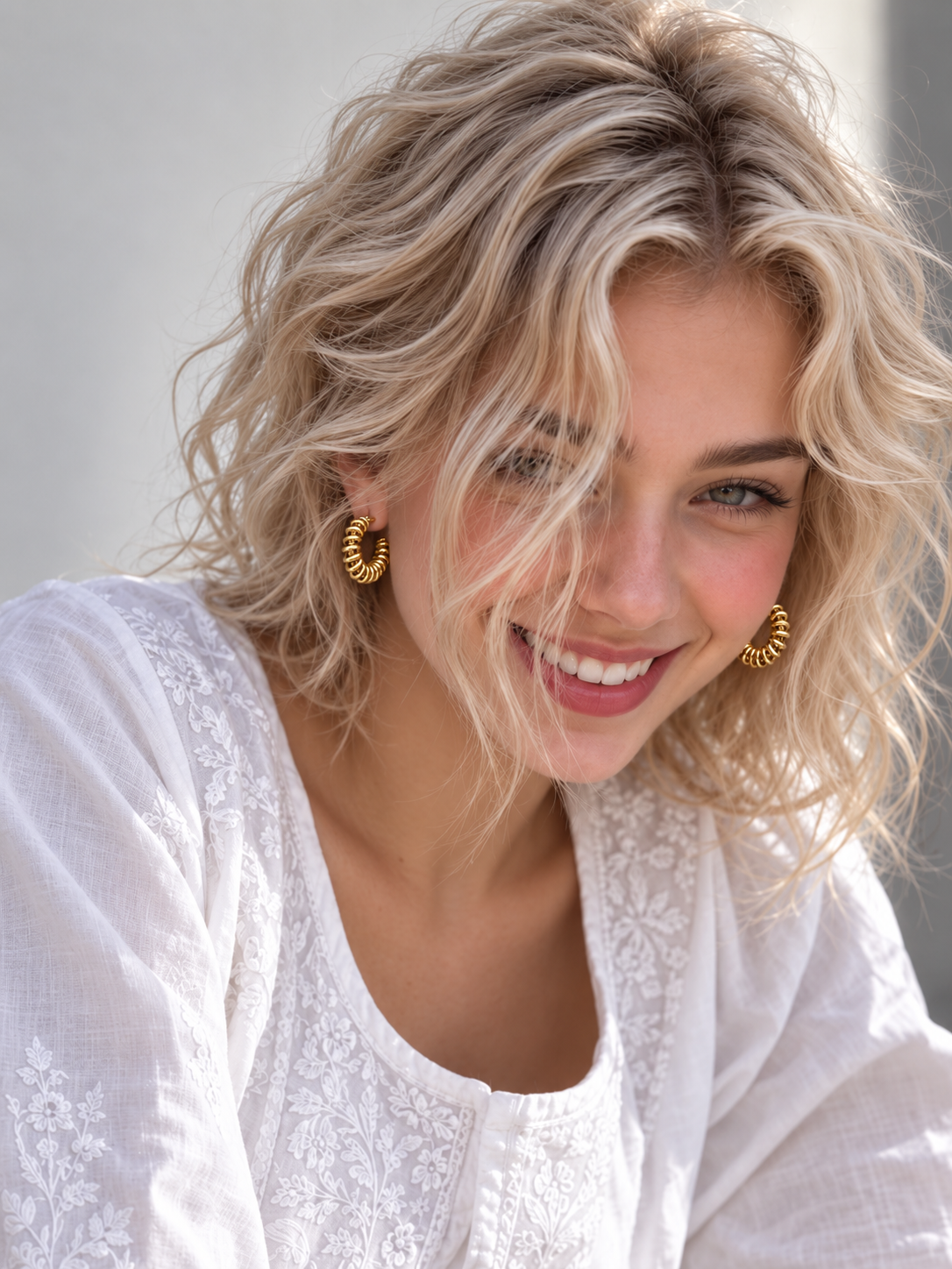 Gold Spring Hoop Earrings, Semi-Open Circle, 27mm
