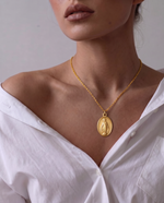 Virgin Mary & Cross Necklace, Gold Plated, Religious Jewelry