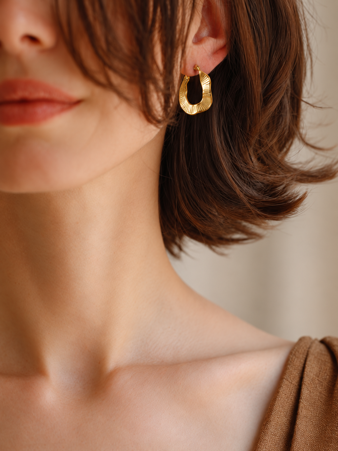 18K Gold Plated Textured Square Hoop Earrings
