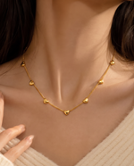 Gold Peach Heart Pendant Necklace – 8-Charm Design, 40.5cm