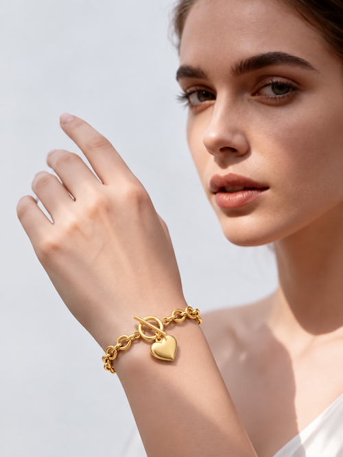 Chunky Gold Heart Chain Bracelet, Oversized Links