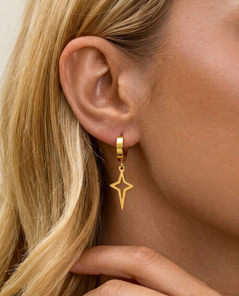 Geometric Star, Circle Cone Earrings, Modern Minimalist Gold Plated