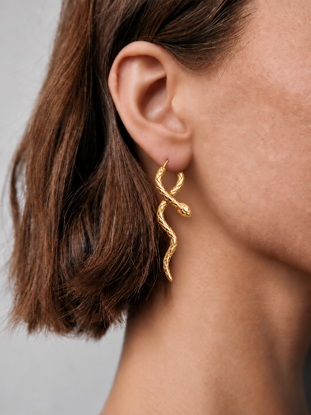 Snake Motif Gold Plated Earrings, Vintage-Inspired