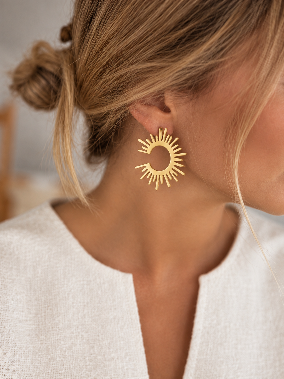 Modern Minimalist Gold Plated C-Shape Hoop Earrings