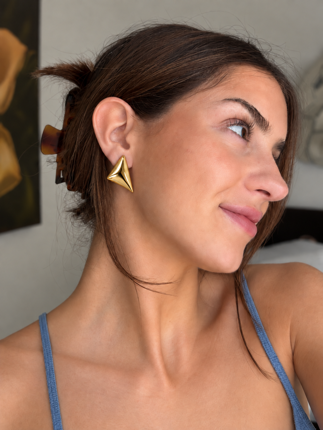 Minimalist Gold Triangle Dangle Earrings - 18k Gold Plated