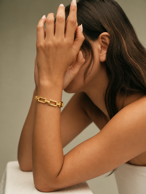 Chain-Link Hard Cuff Bracelet – Open Back, Hollow Design - 18k Gold Plated