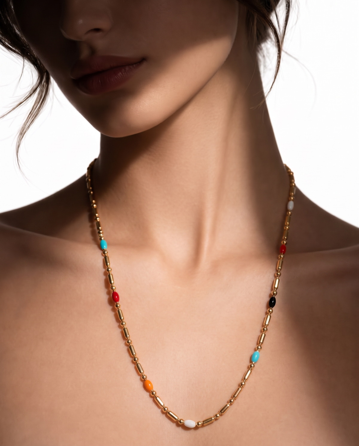 Mixed Color Dots Adhesive Necklace 40+5cm+6mm Round Plaque Gold Plated