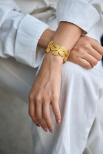 Triple Flower Open Cuff Bracelet – 18K Gold Plated, 32.8mm Wide
