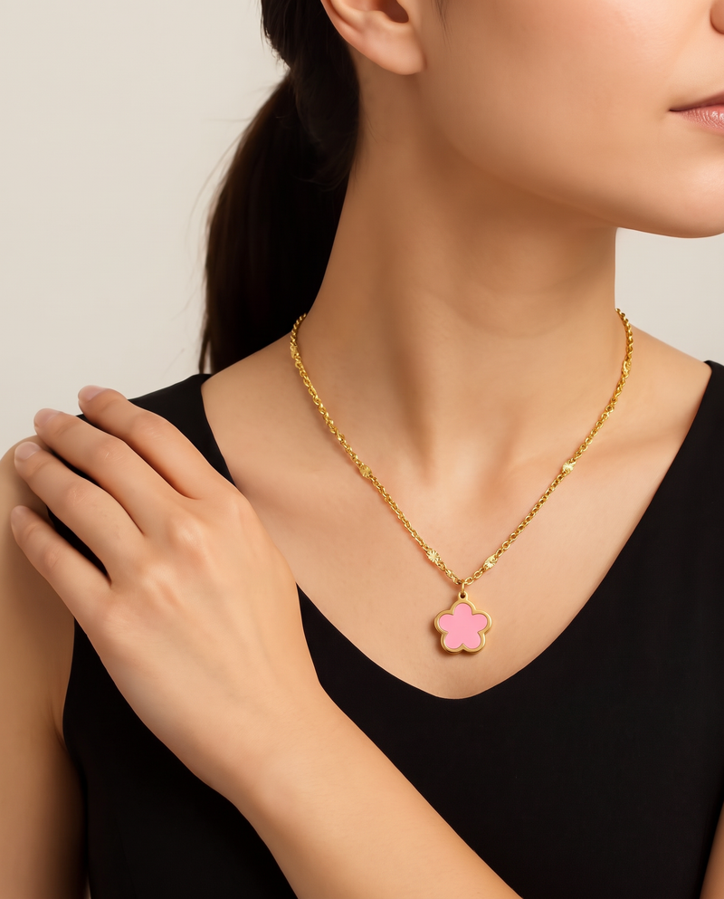 Flower & Shell Pendant Necklace, Gold Plated, Nature-Inspired
