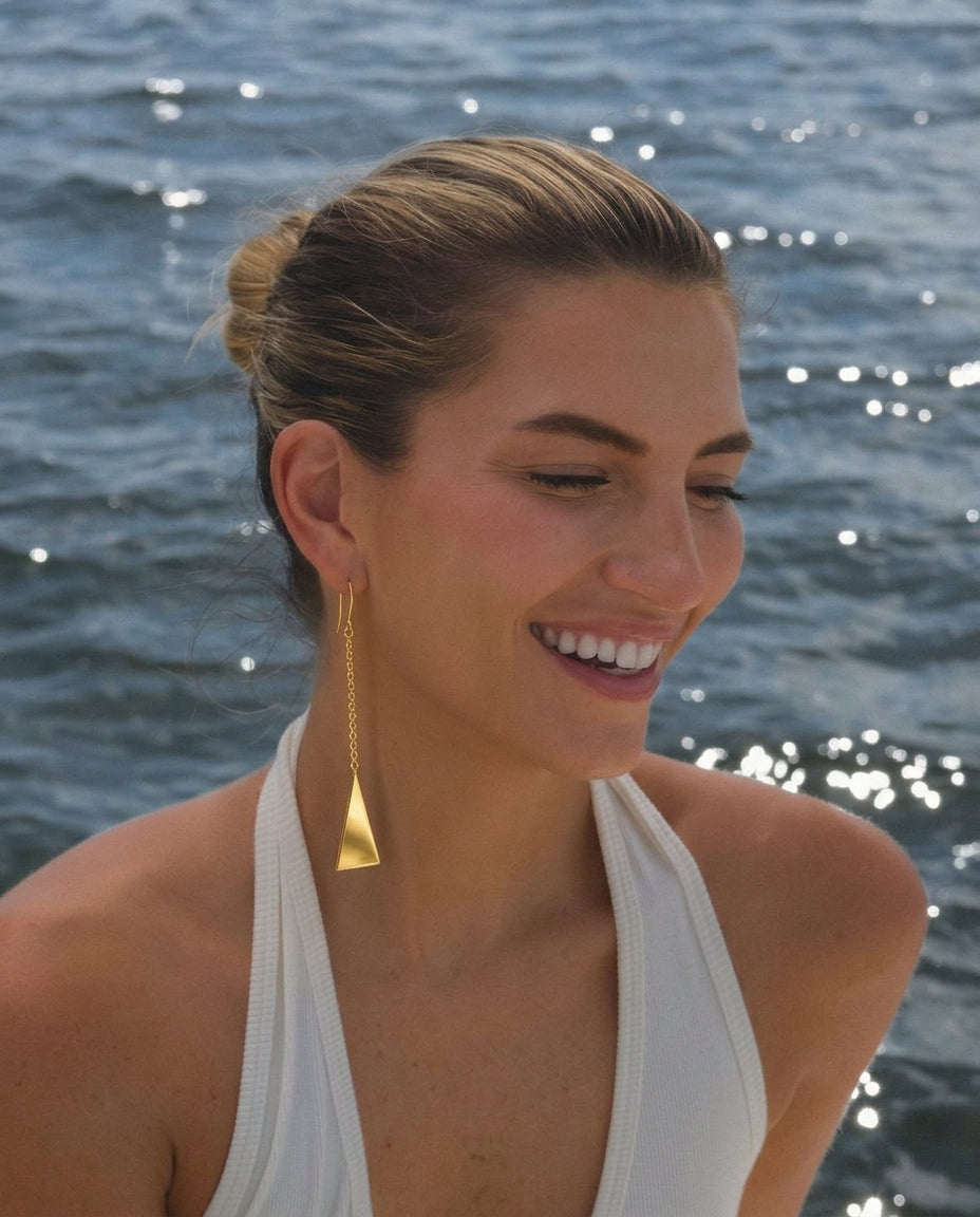 Triangle Pendant Drop Earrings, Gold Plated
