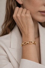 Chain-Link Hard Cuff Bracelet – Open Back, Hollow Design - 18k Gold Plated