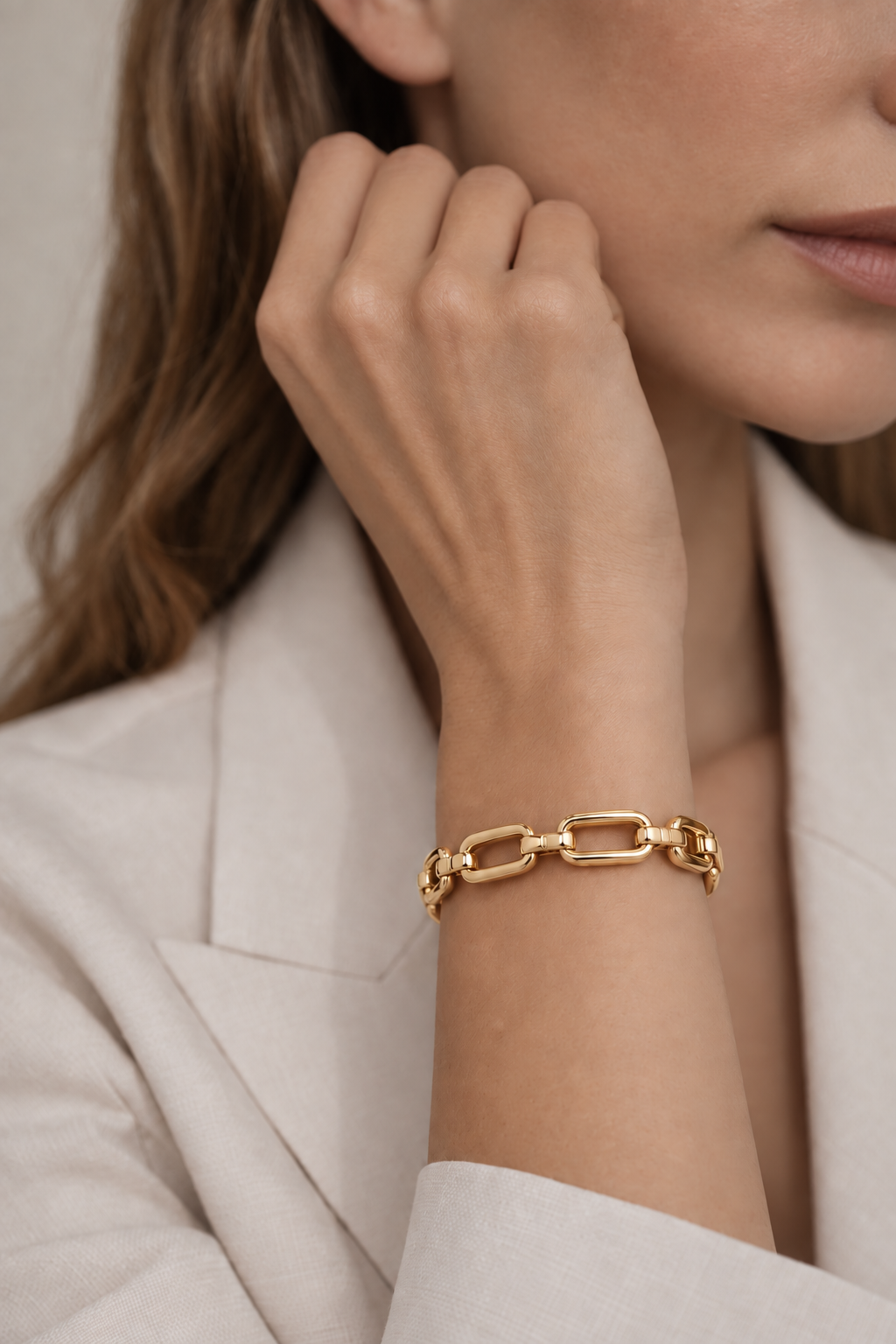 Chain-Link Hard Cuff Bracelet – Open Back, Hollow Design - 18k Gold Plated