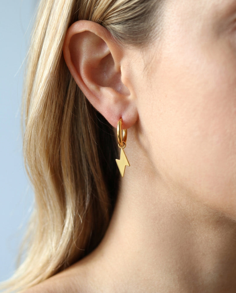 Lightning Bolt Round Dangle Earrings – Gold Plated, Statement Charm