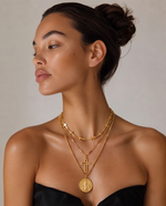 Triple Chain Necklace, Heart & Cross Charms, Gold Plated
