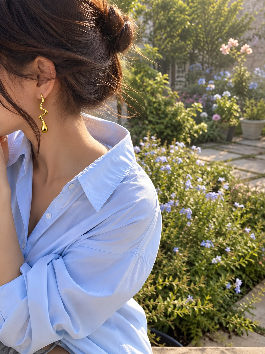 Twisted Geometric Line Earrings - Minimalist Gold Statement, 18k Gold Plated