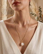 White Pearl Pendant Necklace - Gold Plated, 40.5cm