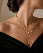 Celestial Pearl Pendant Necklace, Triple Layer, Gold Plated