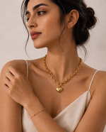 Chunky Gold Plated Heart Link Necklace, Bold Statement Chain