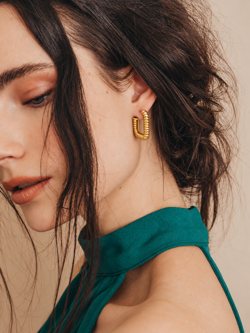 Open C Hoop Earrings, Gold Plated, Everyday Wear