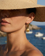 Coastal Circle & Shell Stud Earrings - Gold Plated