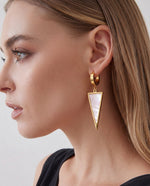 Shell Charm Drop Hoop Earrings, Minimalist Design - Gold Plated