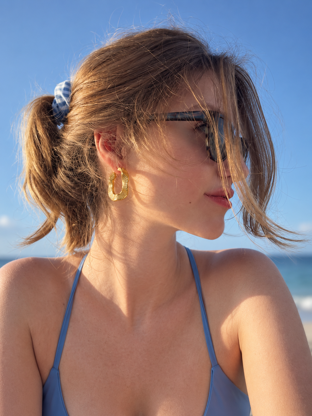 18K Gold Plated Textured Square Hoop Earrings