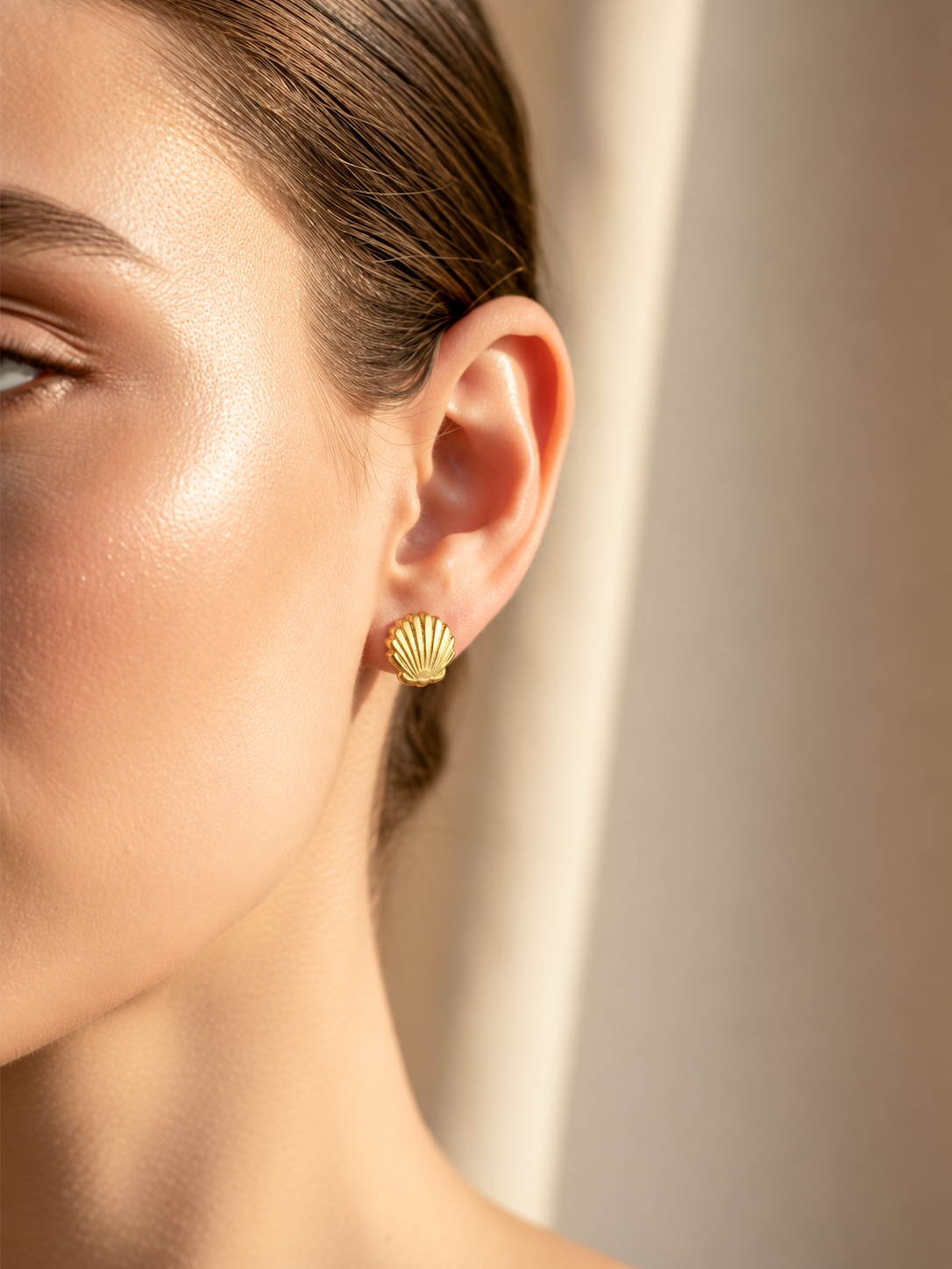 Gold Plated Shell Cut Stud Earrings