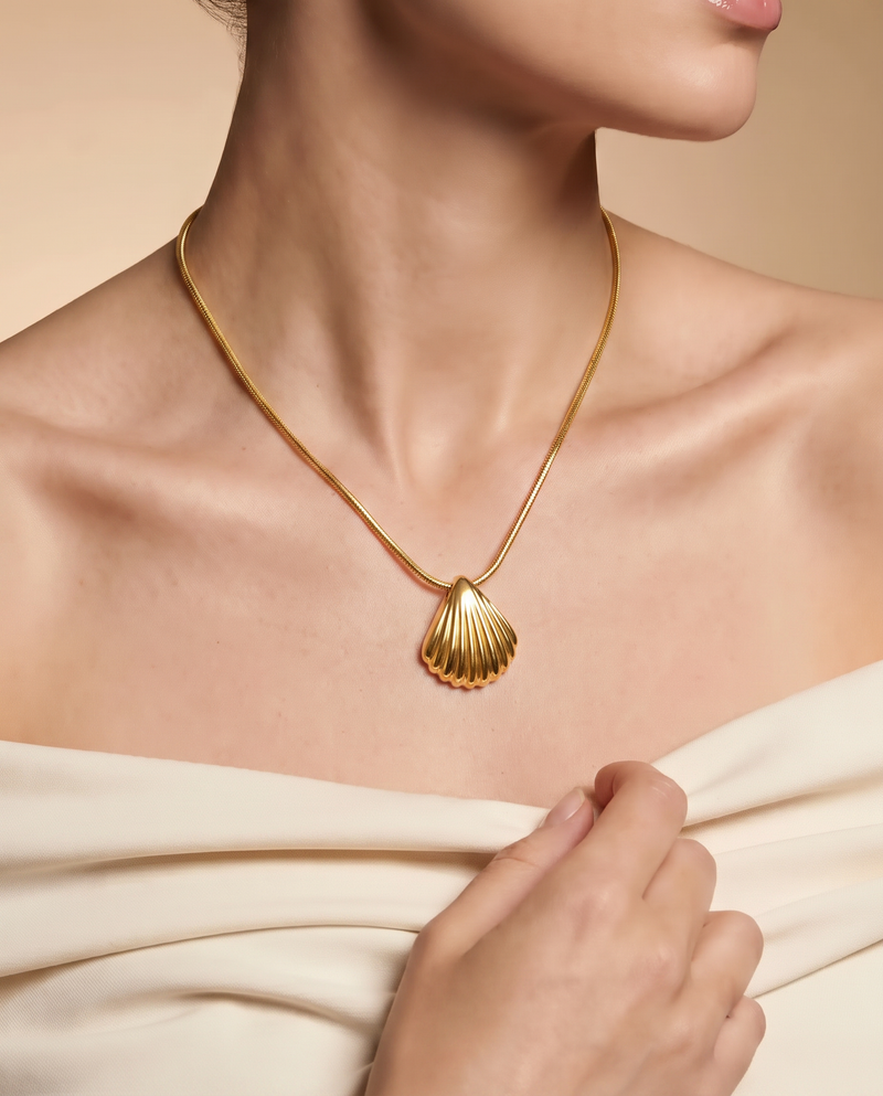 Seashell Charm Pendant Necklace, Gold Plated