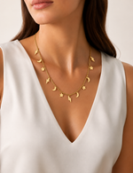 Star, Moon & Lightning Charm Necklace - Gold Plated, Celestial Design