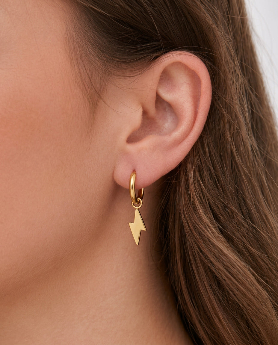 Lightning Bolt Round Dangle Earrings – Gold Plated, Statement Charm