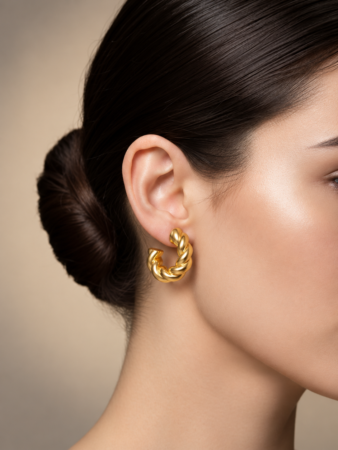Gold Plated Half-Hoop Stud Earrings, Open Circle, 23mm