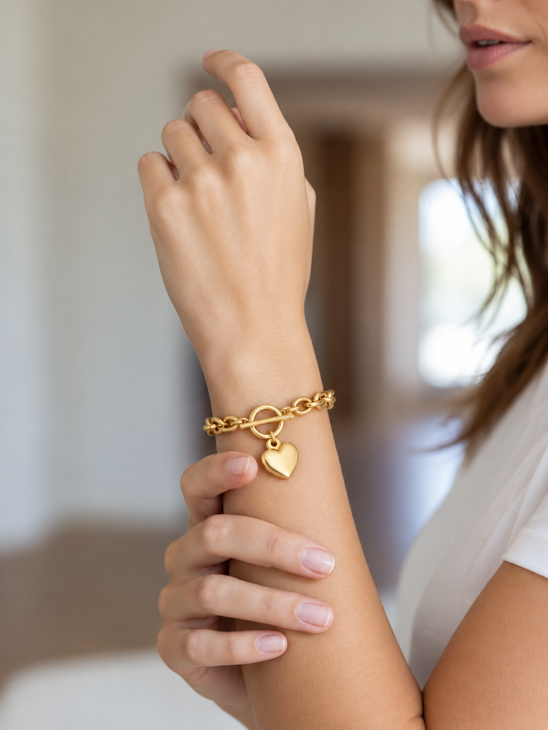 Chunky Gold Heart Chain Bracelet, Oversized Links