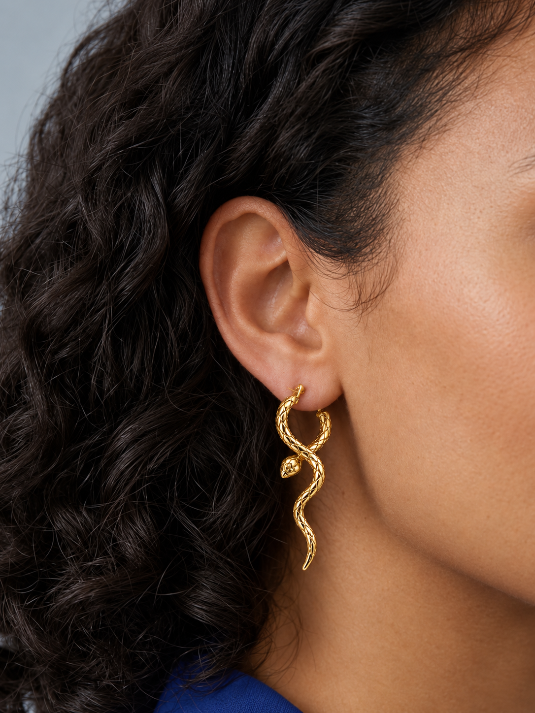 Snake Motif Gold Plated Earrings, Vintage-Inspired