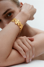 Triple Flower Open Cuff Bracelet – 18K Gold Plated, 32.8mm Wide