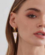 Shell Charm Drop Hoop Earrings, Minimalist Design - Gold Plated