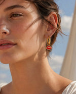 Red Lips Hooped Earrings - Gold Plated